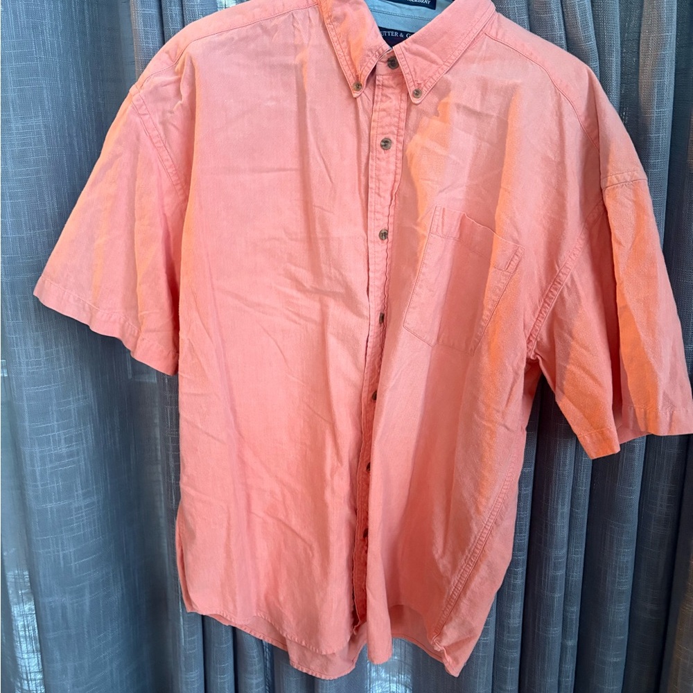 Men's Coral Button-Down Shirt salmon, pink size L by Sutter & Grant chambray